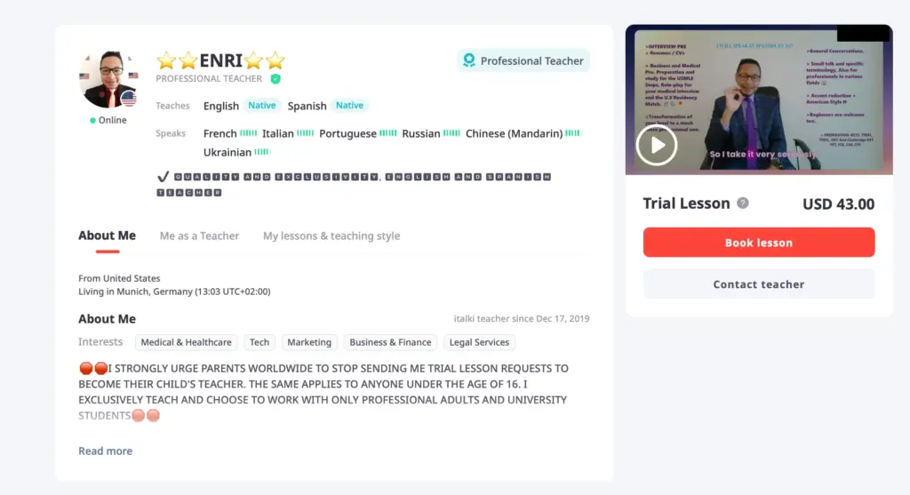 enri italki eğitmeni yüksek ders ücreti